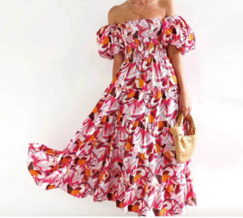 Summer Floral One-Shoulder Slimming Dress for Women