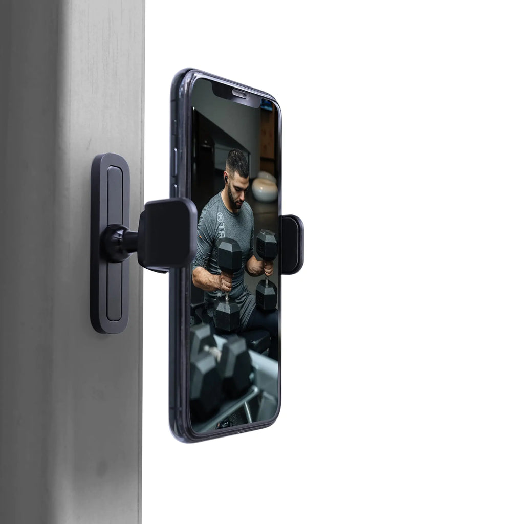 Gyms smart Portable Magnetic Phone Holder for Gym 360 Degree Adjustable Phone Stand with Alloy Base Compatible with 4.7-6.5" Smartphones